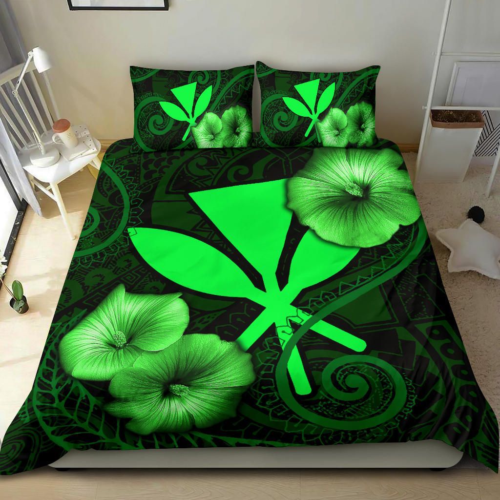 Polynesian Hawaii Duvet Cover Set - Hibiscus Green