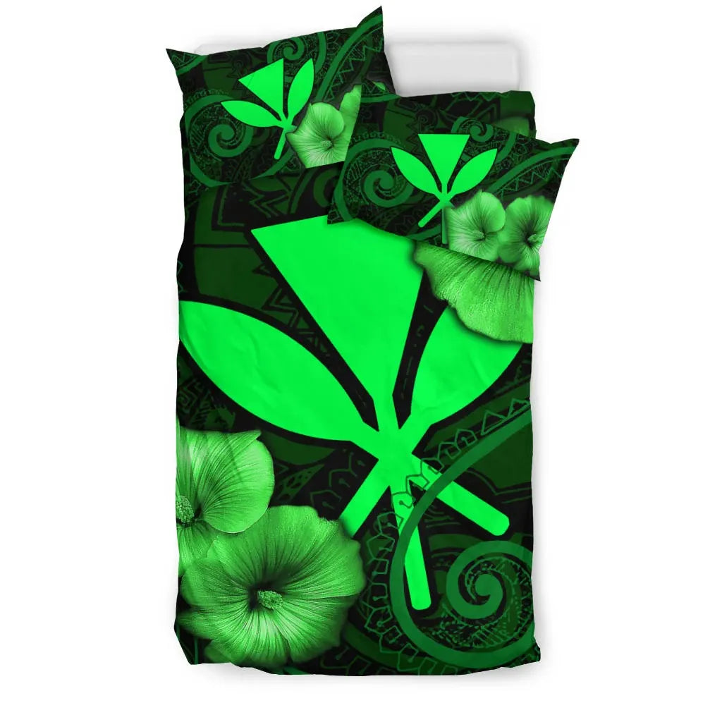 Polynesian Hawaii Duvet Cover Set - Hibiscus Green