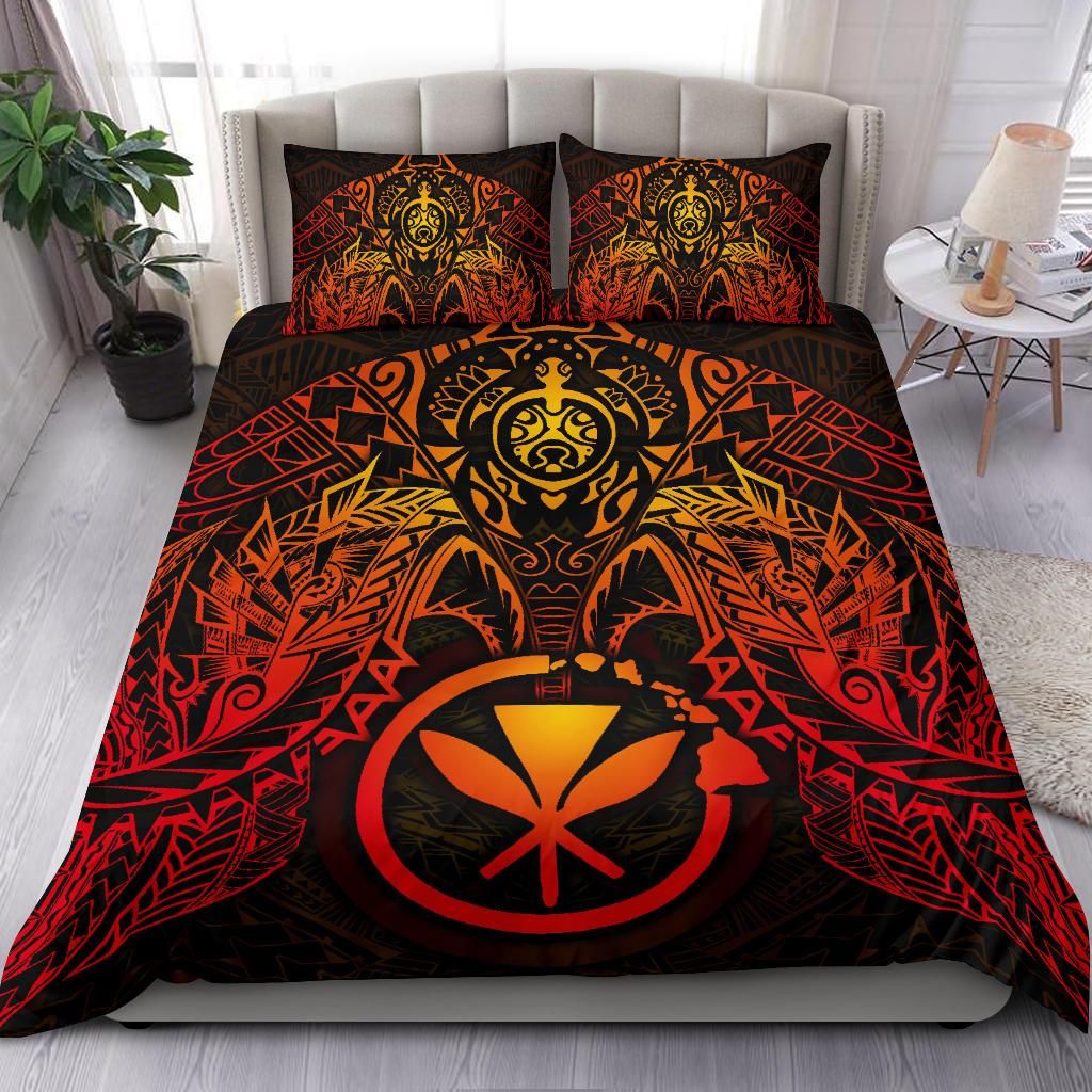 Polynesian Hawaii Duvet Cover Set - Red Turtle Manta Ray