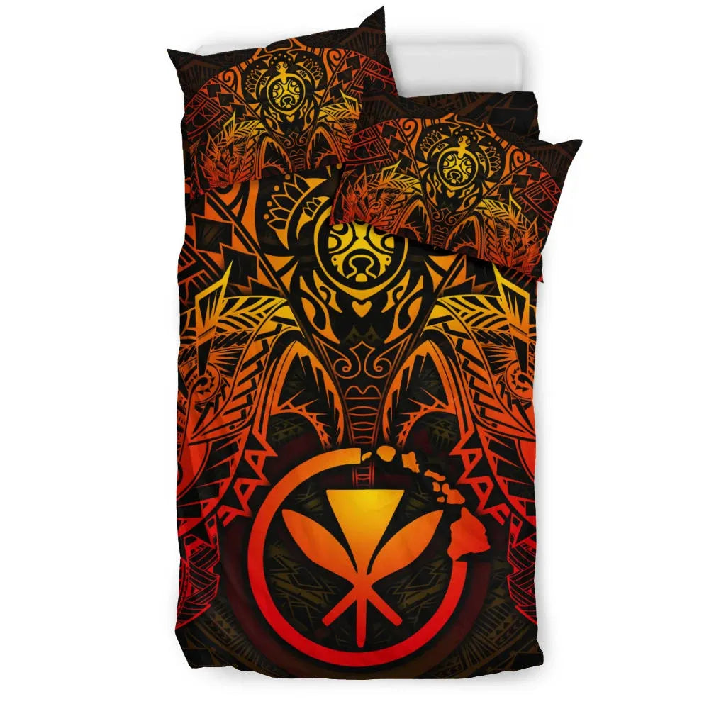 Polynesian Hawaii Duvet Cover Set - Red Turtle Manta Ray