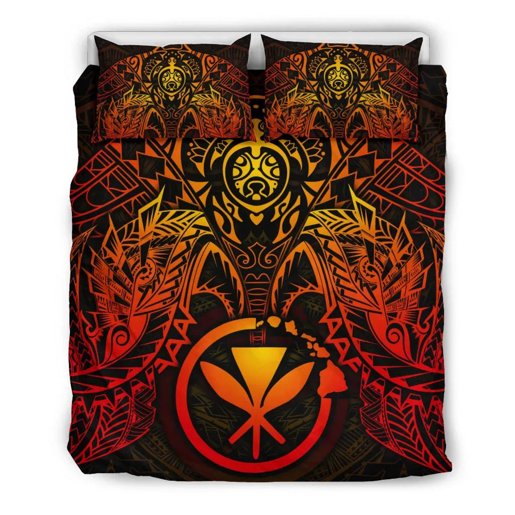 Polynesian Hawaii Duvet Cover Set - Red Turtle Manta Ray