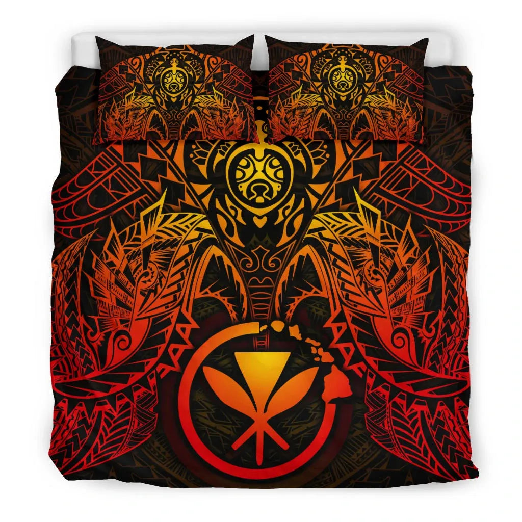 Polynesian Hawaii Duvet Cover Set - Red Turtle Manta Ray