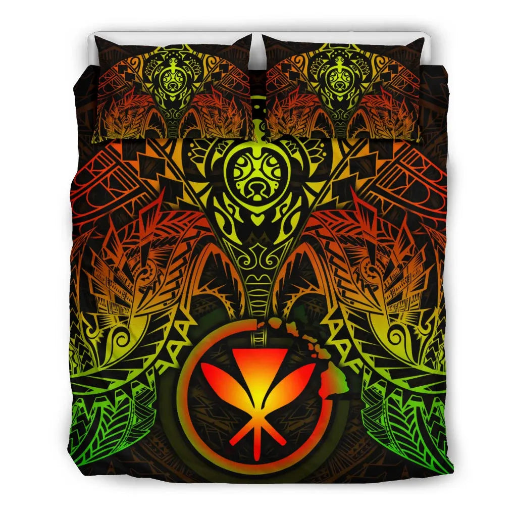 Polynesian Hawaii Duvet Cover Set - Reggae Turtle Manta Ray