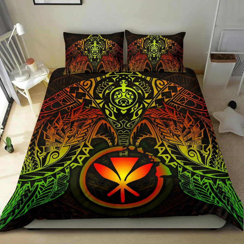 Polynesian Hawaii Duvet Cover Set - Reggae Turtle Manta Ray