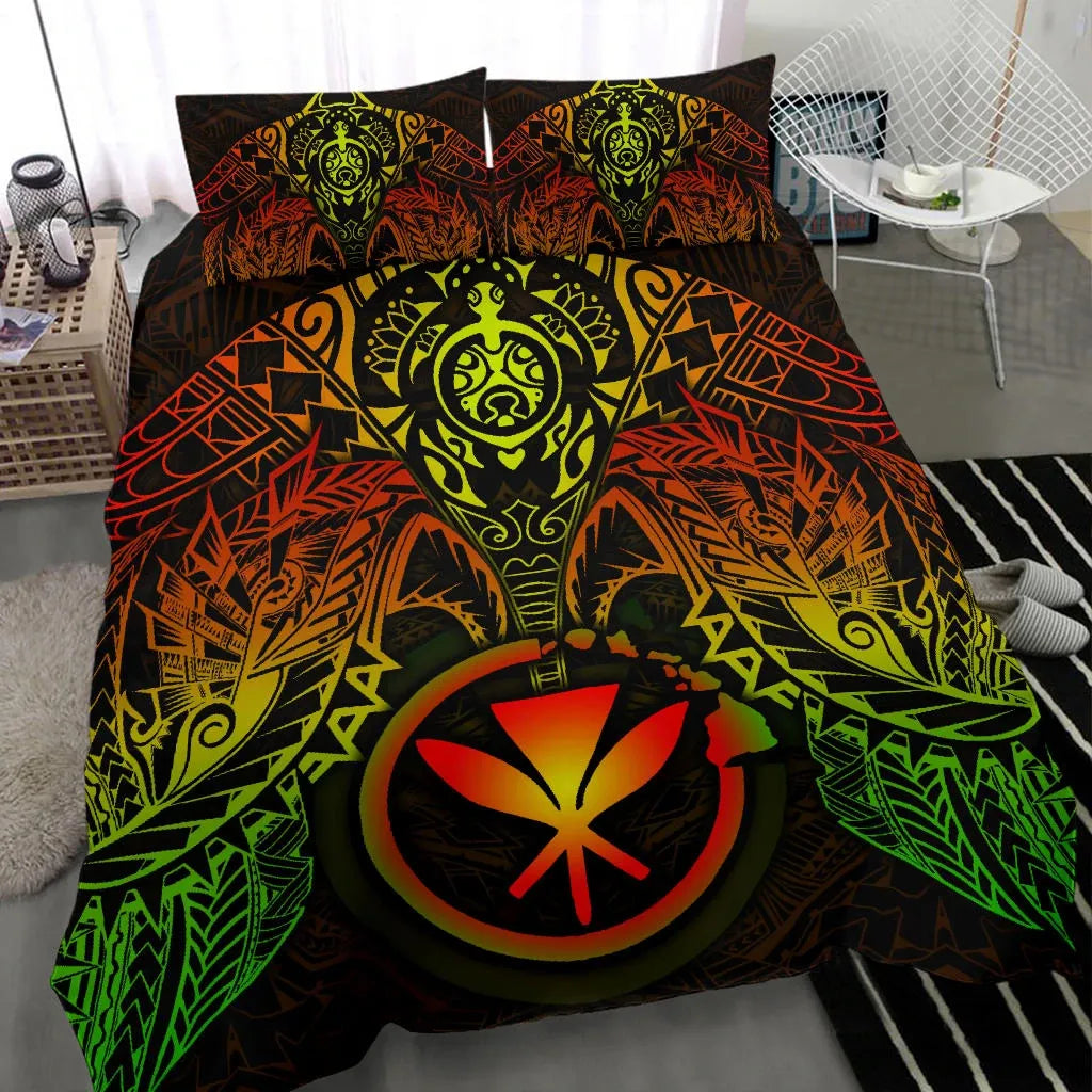 Polynesian Hawaii Duvet Cover Set - Reggae Turtle Manta Ray