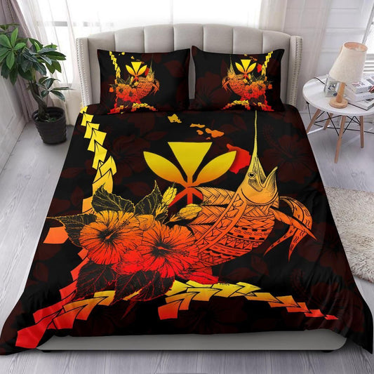 Polynesian Hawaii Bedding Set - Swordfish With Hibiscus