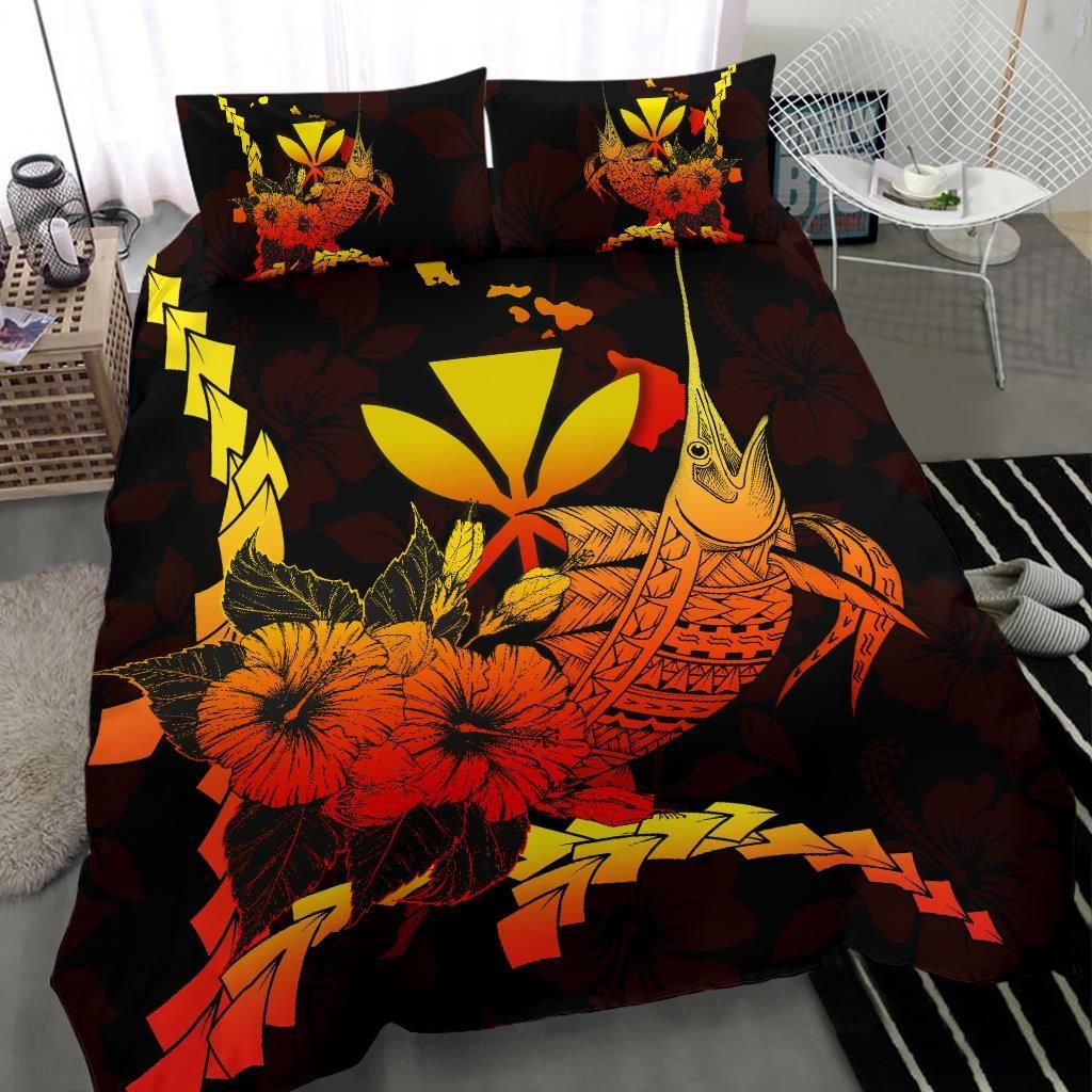 Polynesian Hawaii Bedding Set - Swordfish With Hibiscus