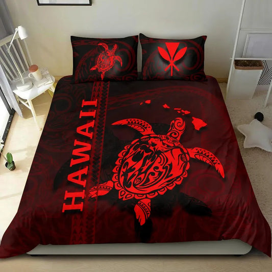 Polynesian Hawaii Duvet Cover Set - Turtle Hawaiian Red
