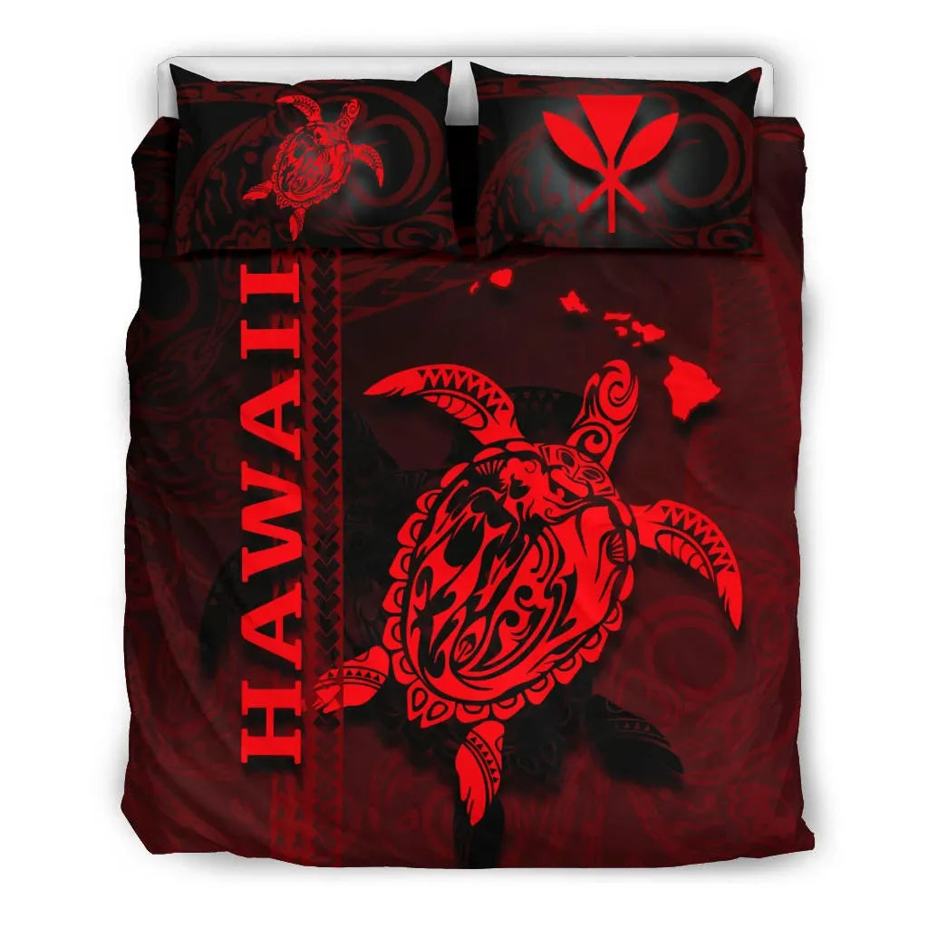 Polynesian Hawaii Duvet Cover Set - Turtle Hawaiian Red
