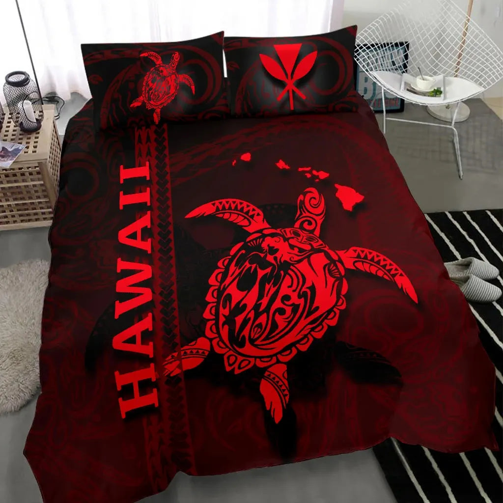 Polynesian Hawaii Duvet Cover Set - Turtle Hawaiian Red