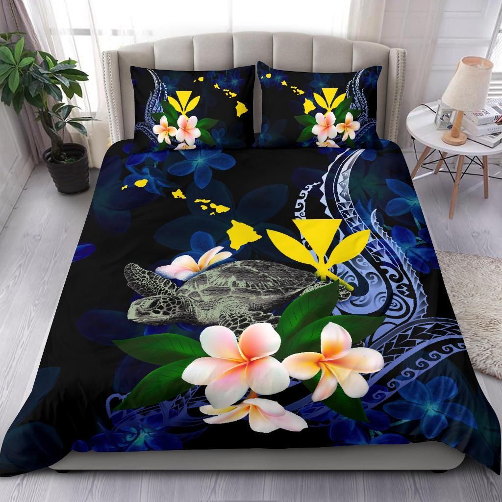 Polynesian Hawaii Bedding Set - Turtle With Plumeria Flowers
