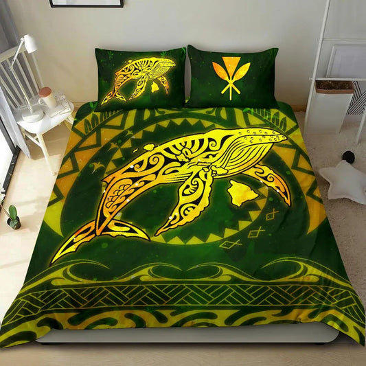 Polynesian Hawaii Bedding Set - Whale Hawaii Map Gold Galaxy
