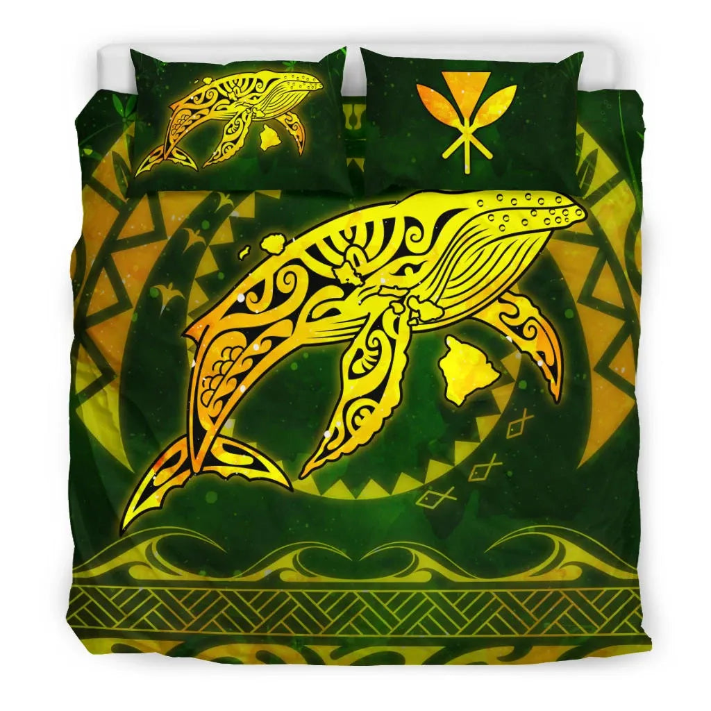 Polynesian Hawaii Bedding Set - Whale Hawaii Map Gold Galaxy