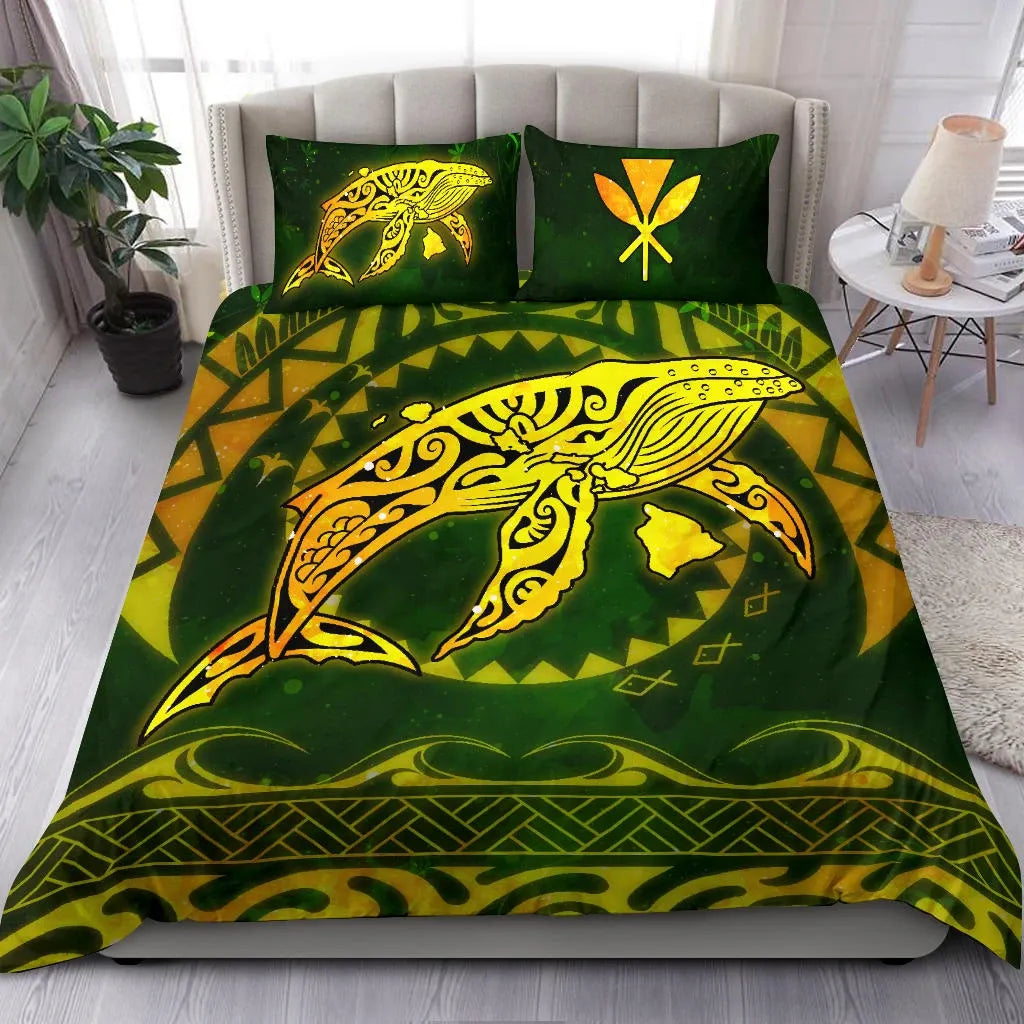 Polynesian Hawaii Bedding Set - Whale Hawaii Map Gold Galaxy