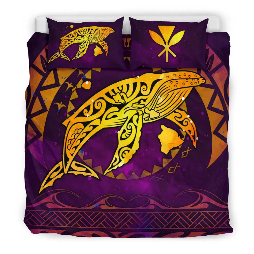 Polynesian Hawaii Bedding Set - Whale Hawaii Map Purple Galaxy