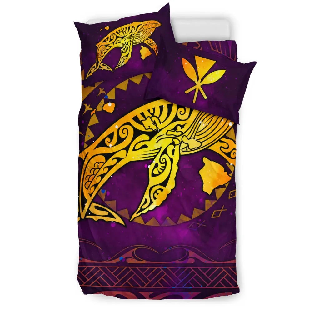 Polynesian Hawaii Bedding Set - Whale Hawaii Map Purple Galaxy