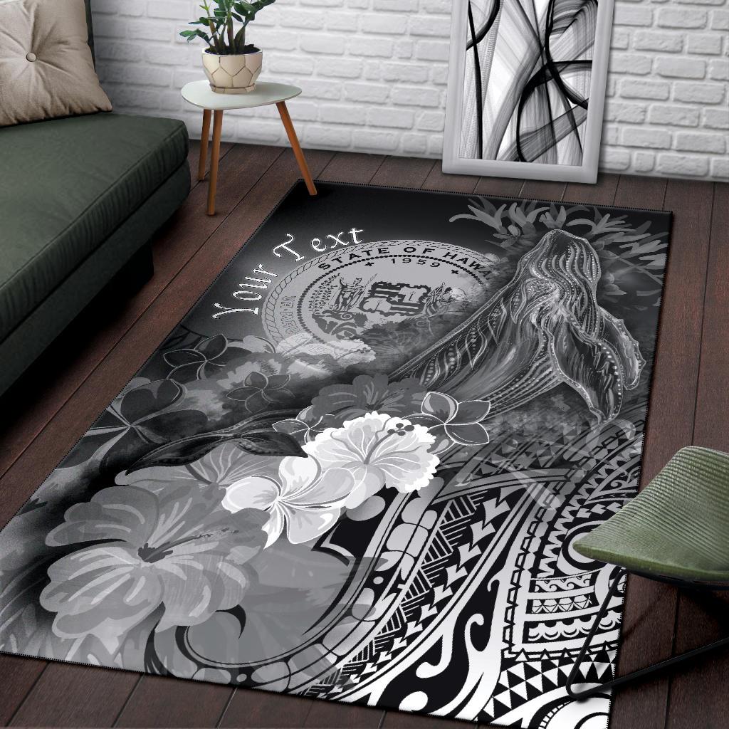 Polynesian Hawaii Custom Personalised Area Rug - Humpback Whale with Tropical Flowers (White)