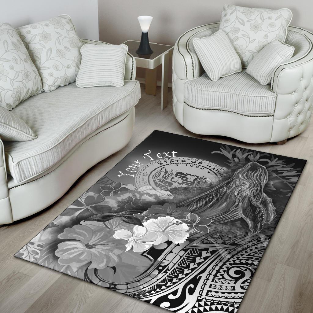 Polynesian Hawaii Custom Personalised Area Rug - Humpback Whale with Tropical Flowers (White)