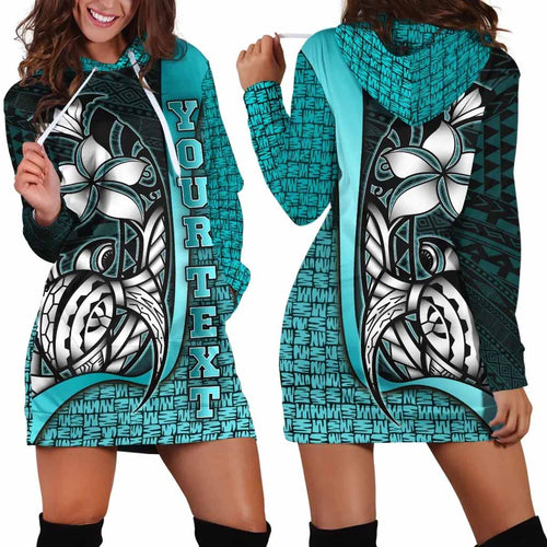Polynesian Hawaii Custom Personalised Hoodie Dress Turquoise - Turtle with Hook