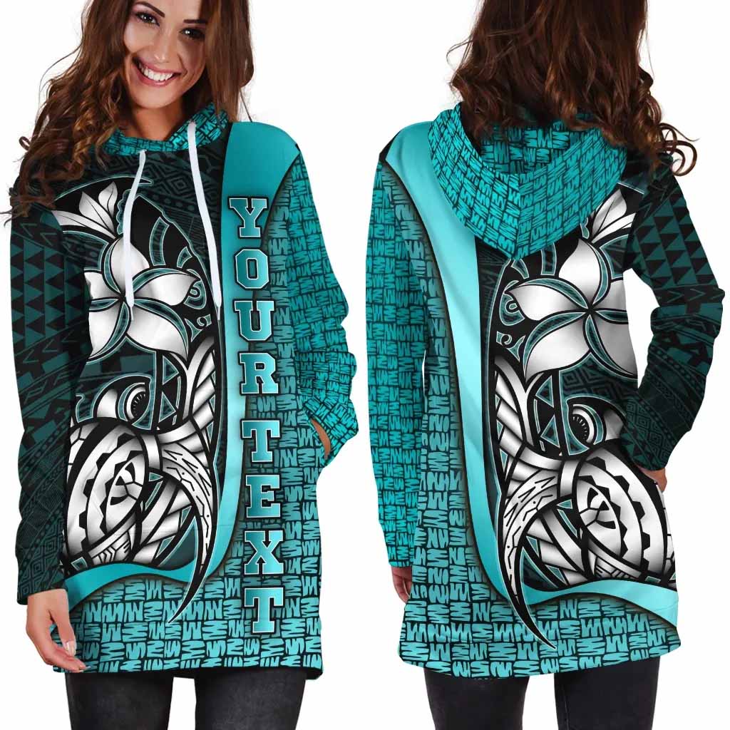 Polynesian Hawaii Custom Personalised Hoodie Dress Turquoise - Turtle with Hook