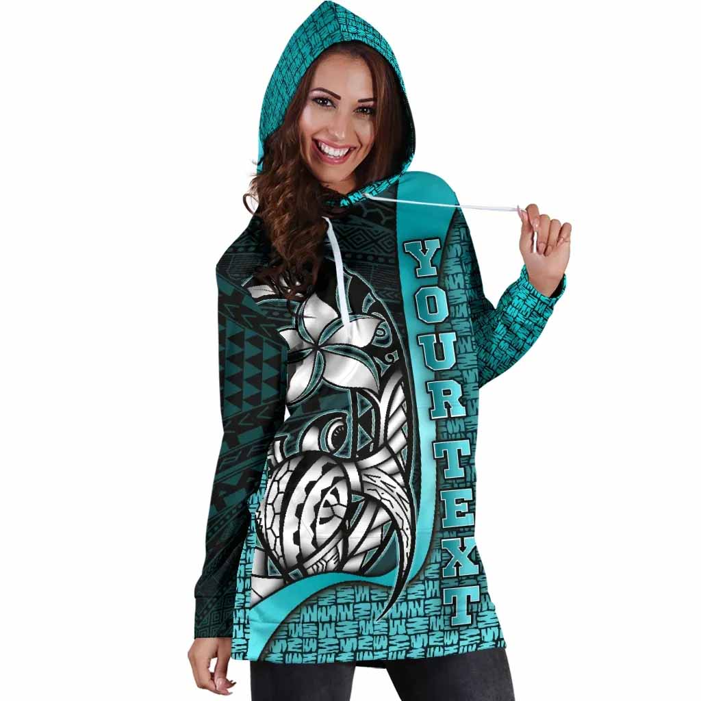 Polynesian Hawaii Custom Personalised Hoodie Dress Turquoise - Turtle with Hook