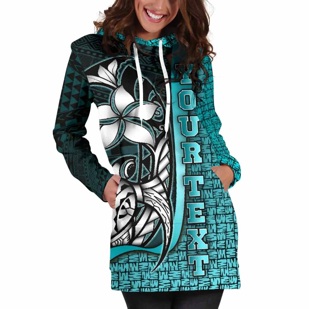 Polynesian Hawaii Custom Personalised Hoodie Dress Turquoise - Turtle with Hook