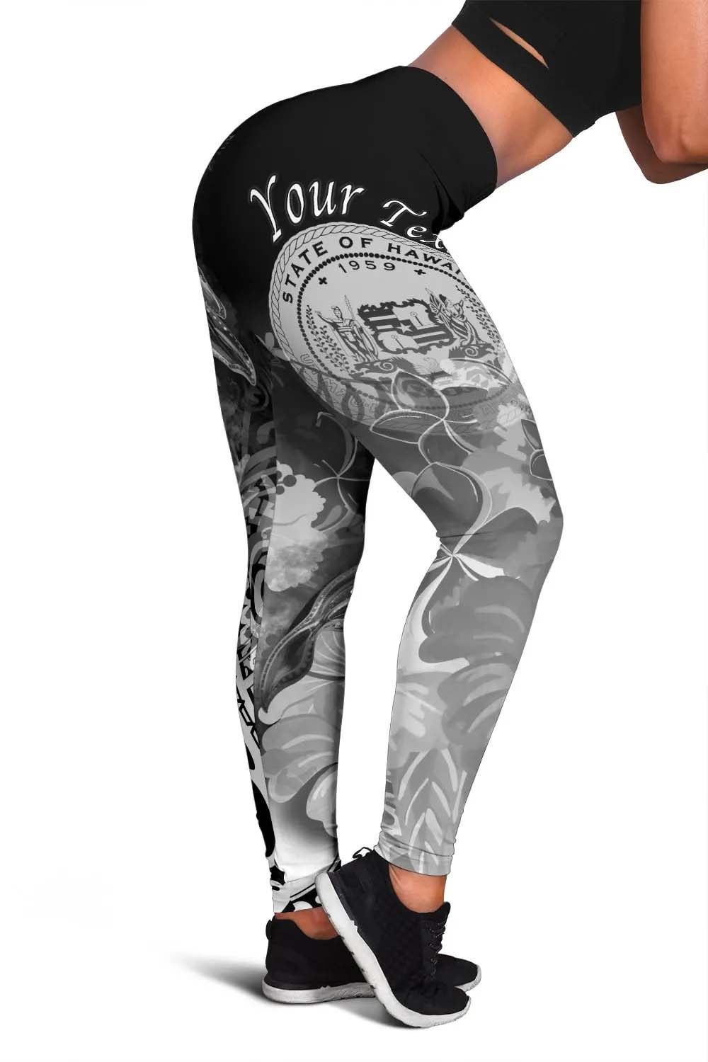 Polynesian Hawaii Custom Personalised Legging - Humpback Whale with Tropical Flowers (White)