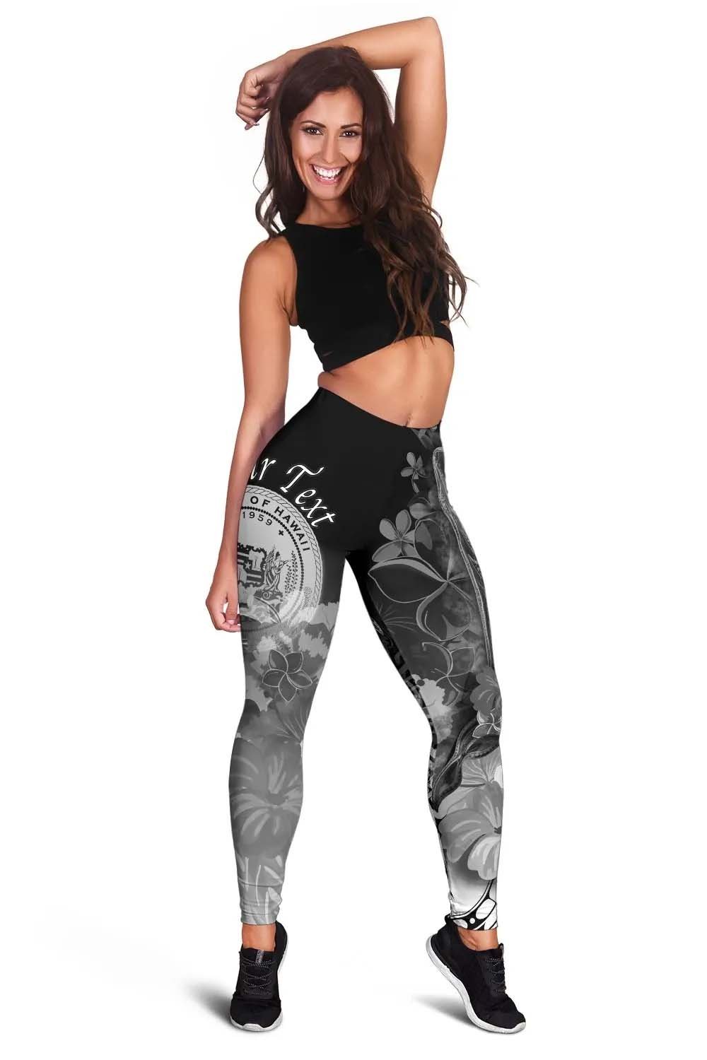 Polynesian Hawaii Custom Personalised Legging - Humpback Whale with Tropical Flowers (White)