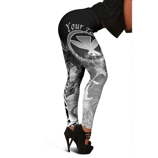 Polynesian Hawaii Custom Personalised Legging - Kanaka Maoli  Humpback Whale with Tropical Flowers (White)