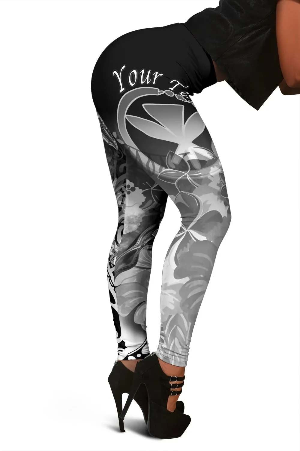 Polynesian Hawaii Custom Personalised Legging - Kanaka Maoli  Humpback Whale with Tropical Flowers (White)