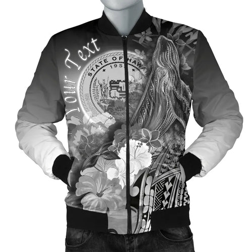 Polynesian Hawaii Custom Personalised Bomber Jacket - Humpback Whale with Tropical Flowers (White)