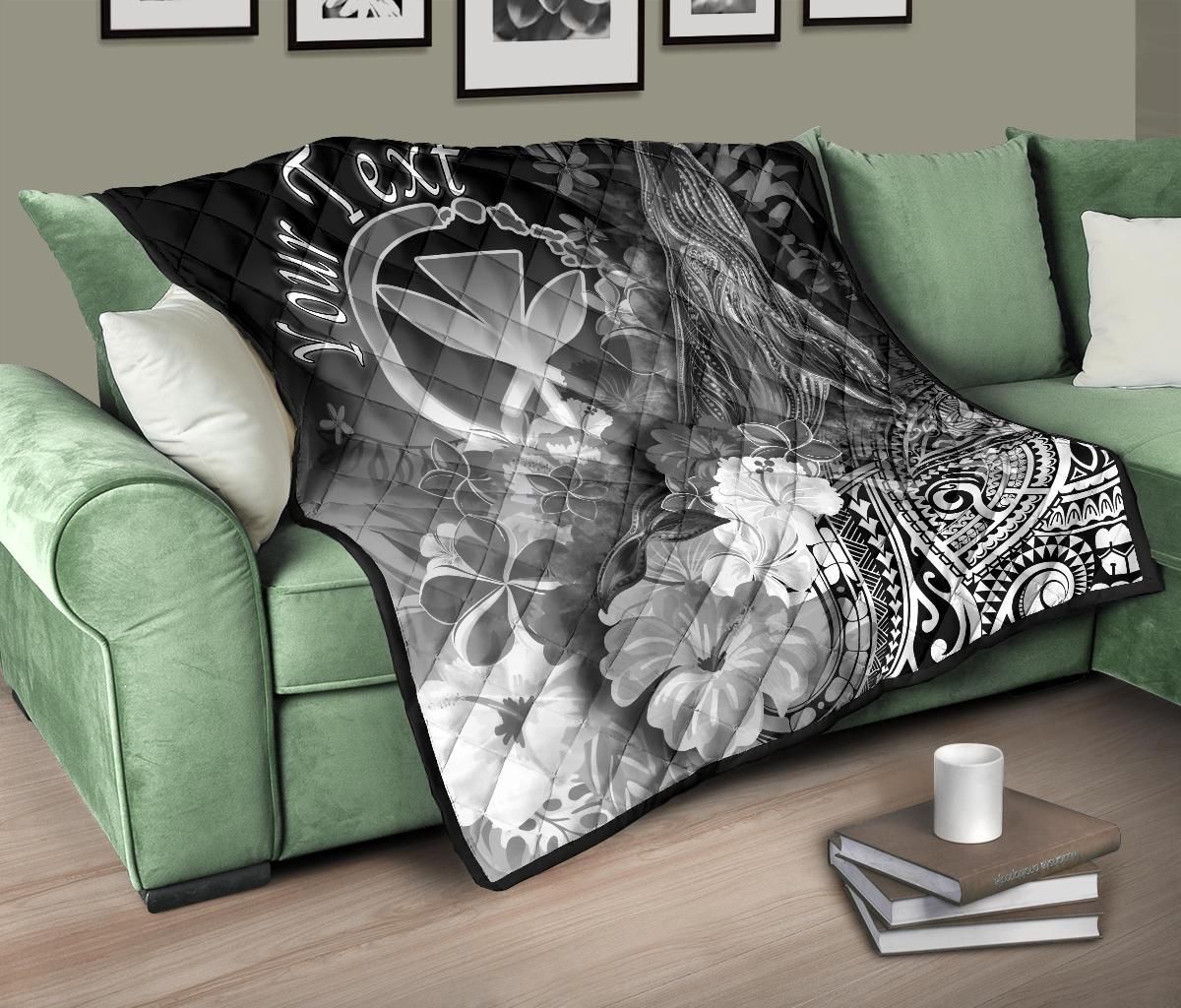 Polynesian Hawaii Custom Personalised Premium Quilt - Kanaka Maoli  Humpback Whale with Tropical Flowers (White)