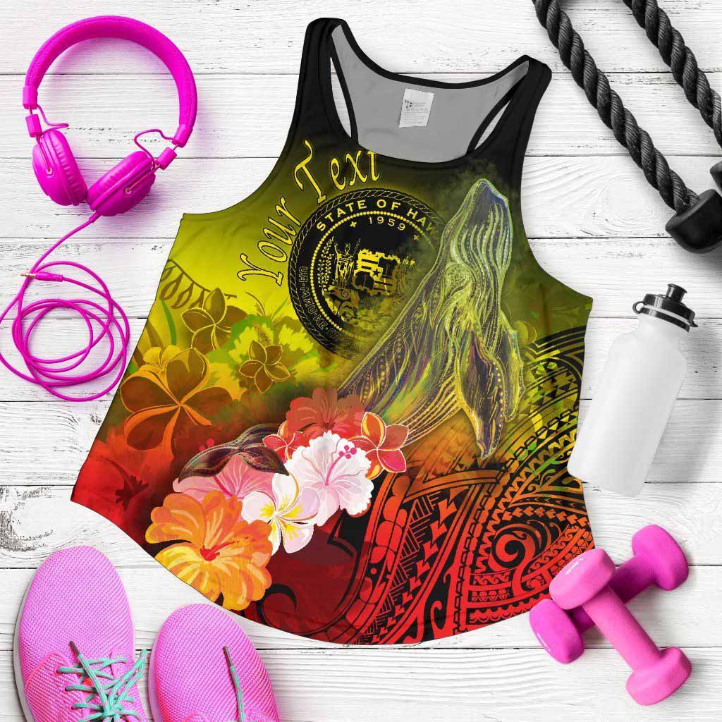 Polynesian Hawaii Custom Personalised Women Racerback Tank - Humpback Whale with Tropical Flowers (Yellow)