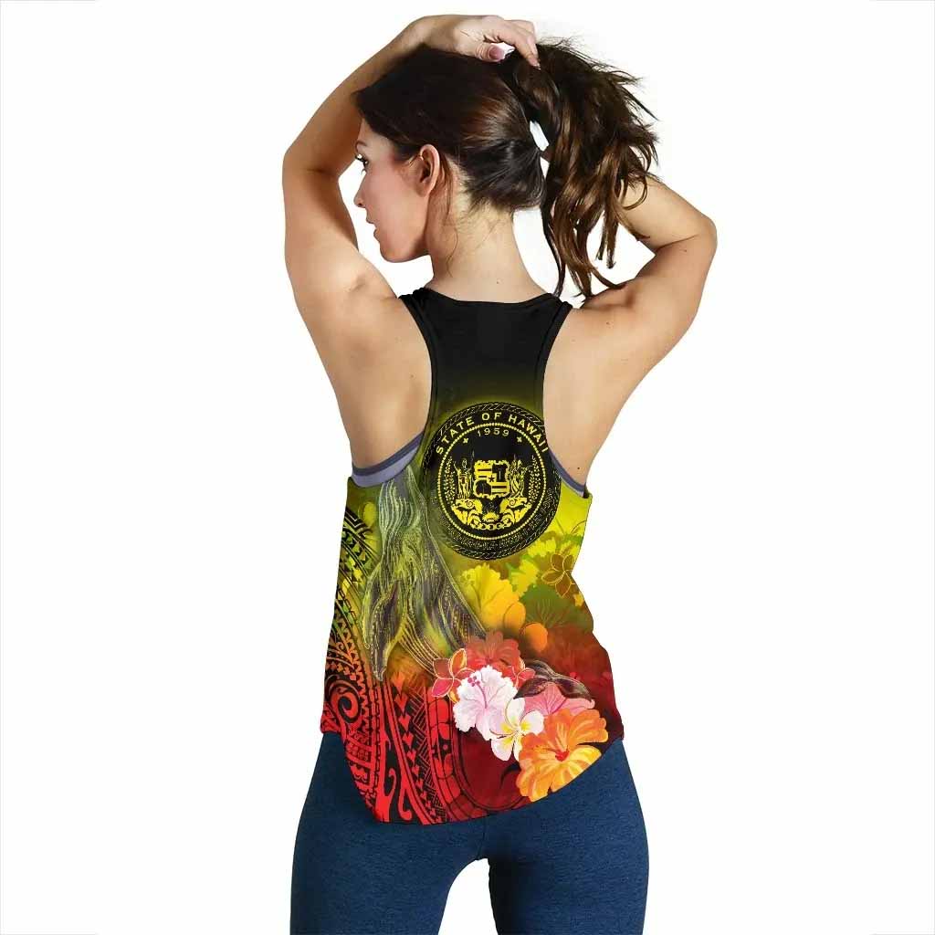 Polynesian Hawaii Custom Personalised Women Racerback Tank - Humpback Whale with Tropical Flowers (Yellow)