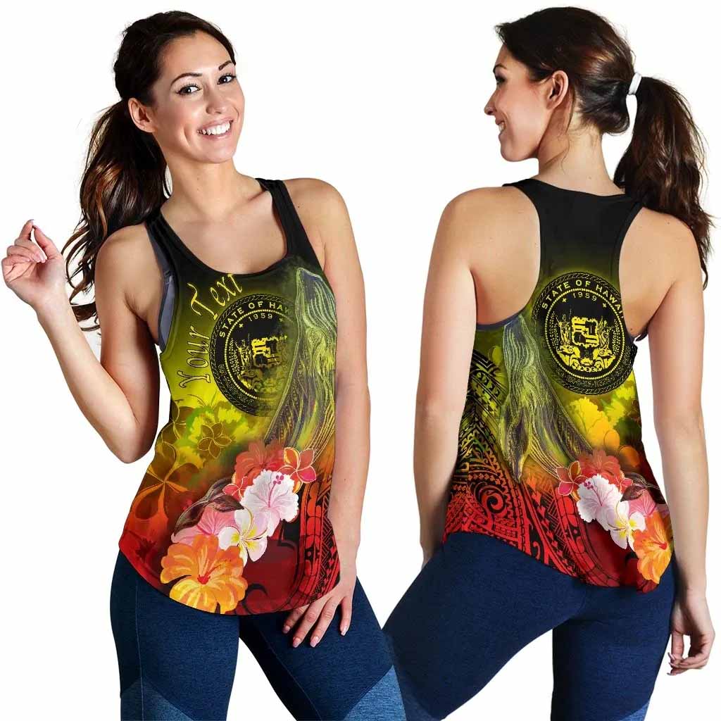 Polynesian Hawaii Custom Personalised Women Racerback Tank - Humpback Whale with Tropical Flowers (Yellow)