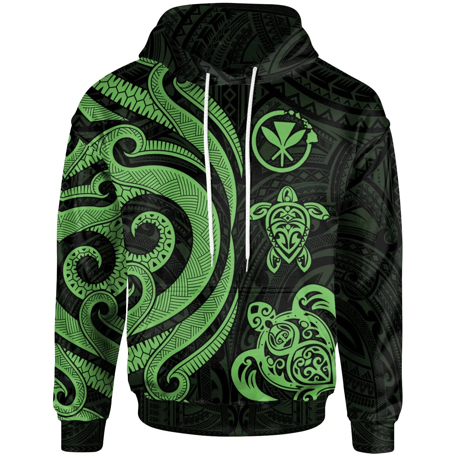 Polynesian Hawaii Hoodie - Green Tentacle Turtle