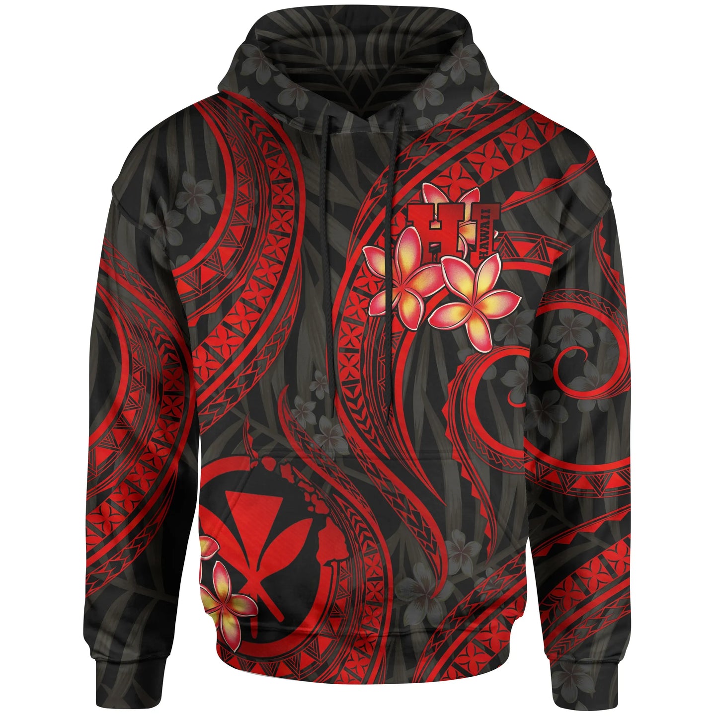 Polynesian Hawaii Hoodie - Red Plumeria
