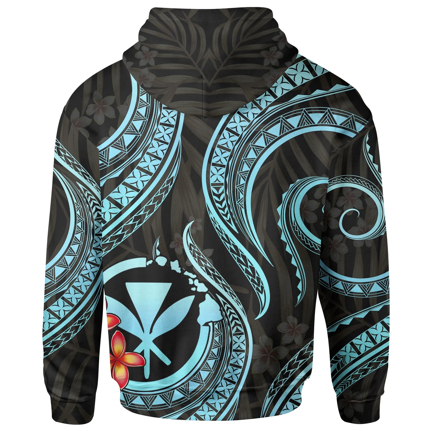 Polynesian Hawaii Hoodie - Turquoise Plumeria