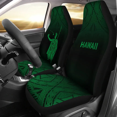 Hawaii Car Seat Covers - Kamehameha King Polynesian Tattoo Fog Green