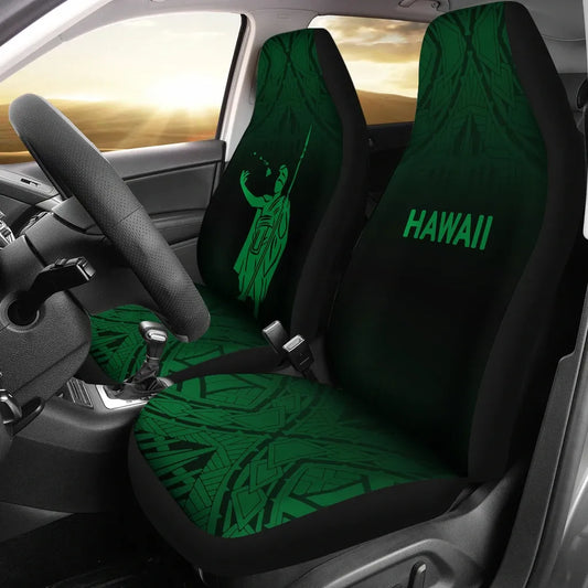 Hawaii Car Seat Covers - Kamehameha King Polynesian Tattoo Fog Green