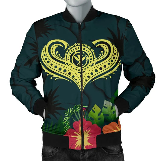Polynesian Hawaii Kanaka Maoli Bomber Jacket - Heart with Hibiscus