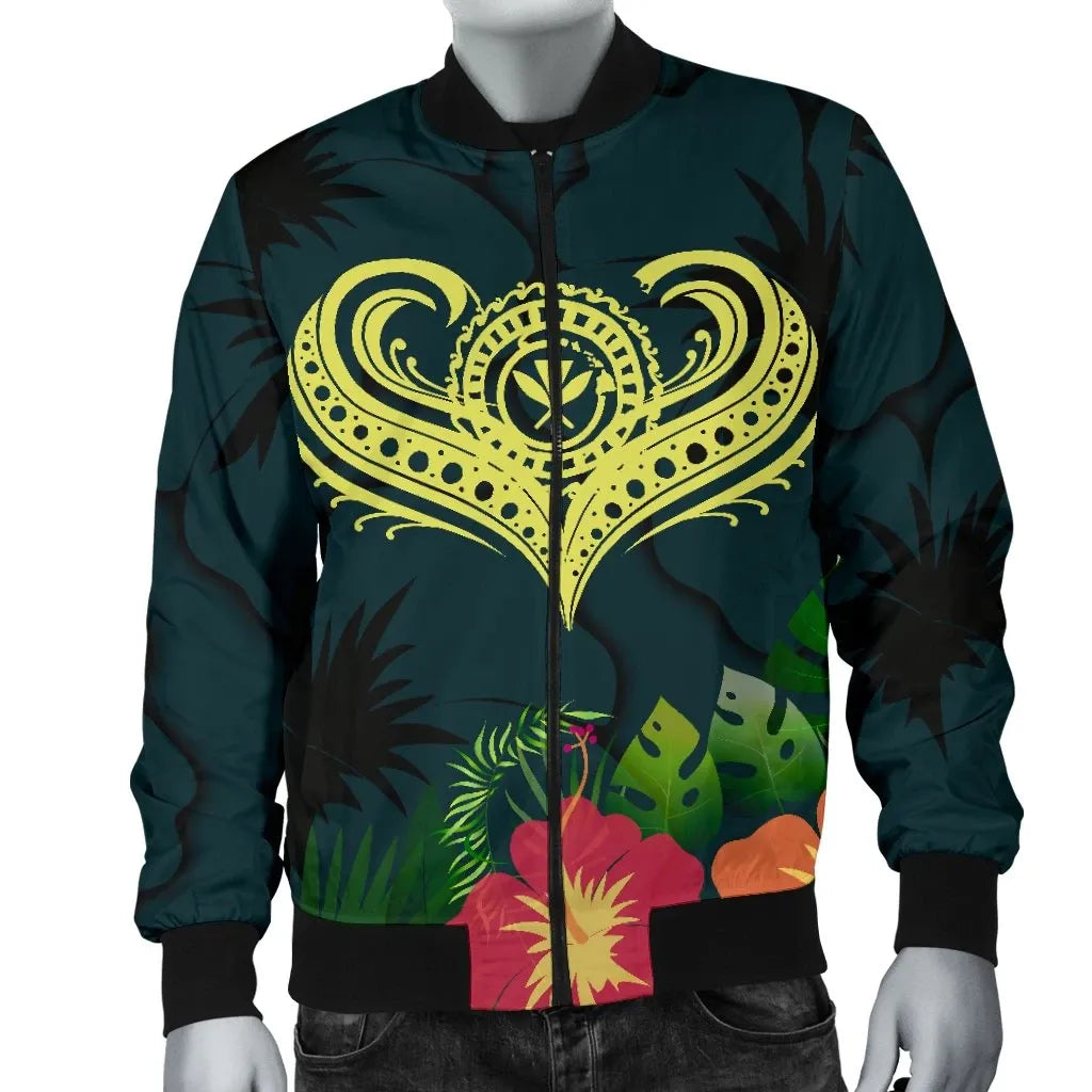 Polynesian Hawaii Kanaka Maoli Bomber Jacket - Heart with Hibiscus
