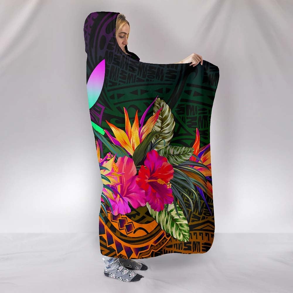 Polynesian Hawaii Kanaka Maoli Hooded Blanket - Summer Hibiscus