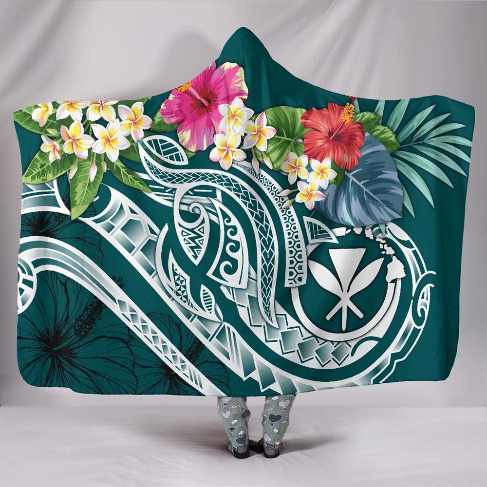 Polynesian Hawaii Kanaka Maoli Hooded Blanket - Summer Plumeria