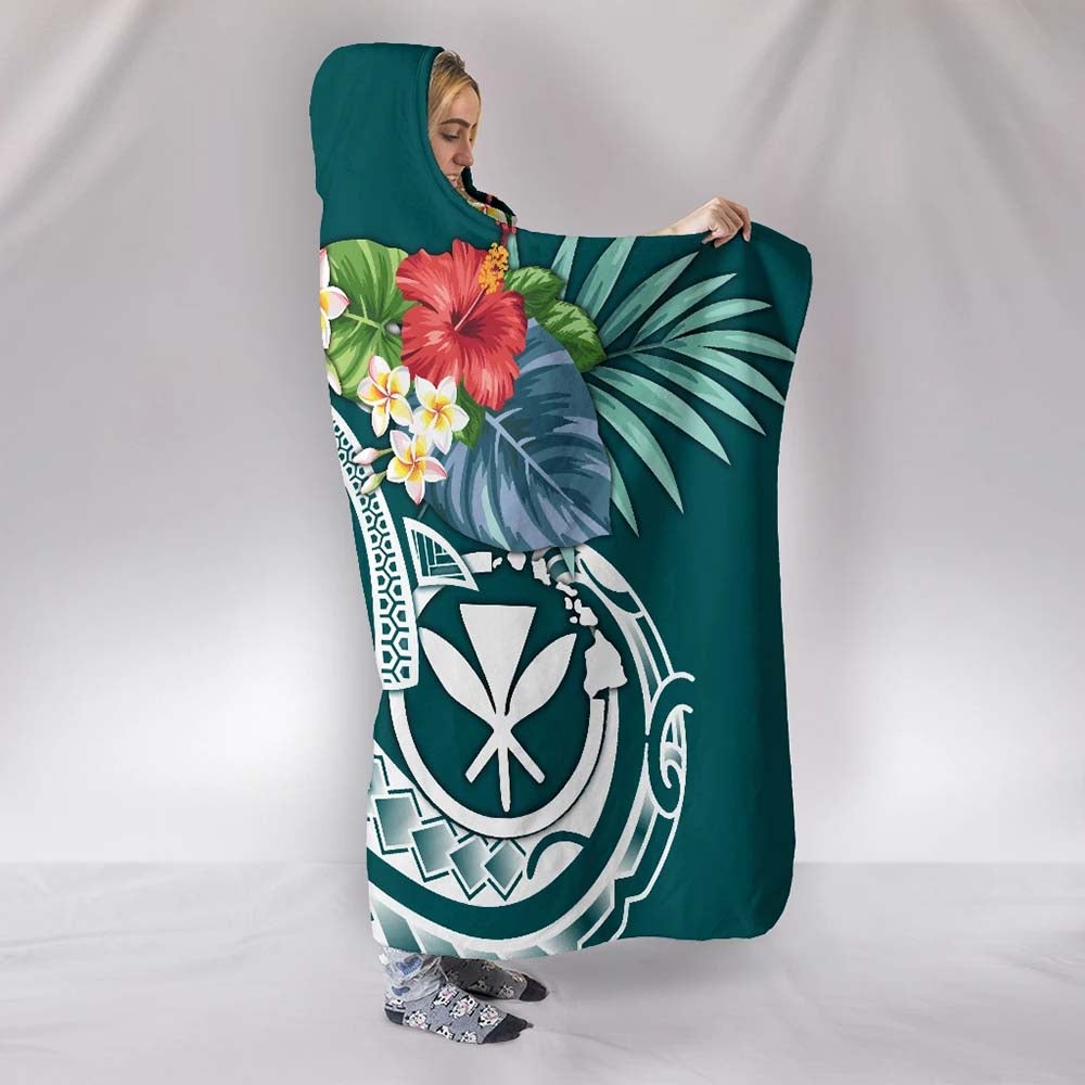 Polynesian Hawaii Kanaka Maoli Hooded Blanket - Summer Plumeria