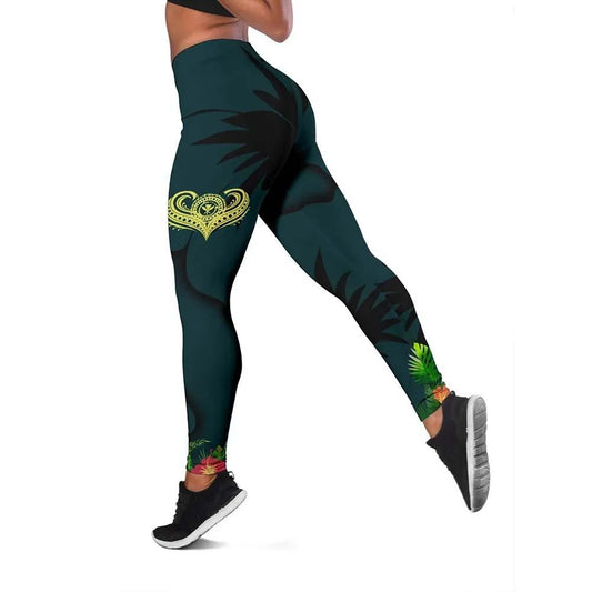 Polynesian Hawaii Kanaka Maoli Legging - Heart with Hibiscus