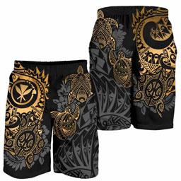 Polynesian Hawaii (Kanaka Maoli) Men Short - Gold Turtle Hibiscus Flowing