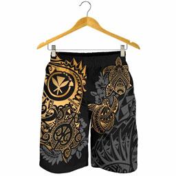 Polynesian Hawaii (Kanaka Maoli) Men Short - Gold Turtle Hibiscus Flowing