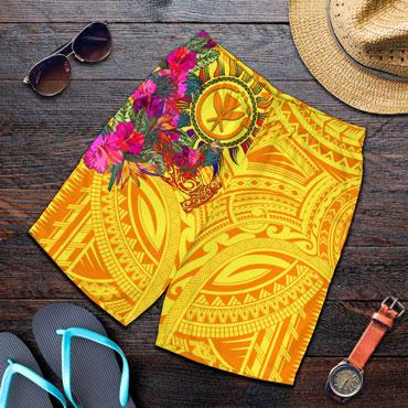 Polynesian Hawaii Kanaka Maoli Men Shorts - Hibiscus Flowers & Polynesian Patterns