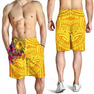Polynesian Hawaii Kanaka Maoli Men Shorts - Hibiscus Flowers & Polynesian Patterns